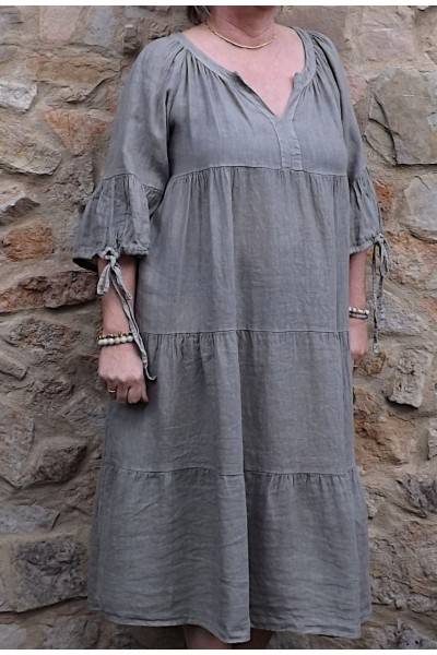 Robe longue en lin grande taille taupe - Élégance et confort